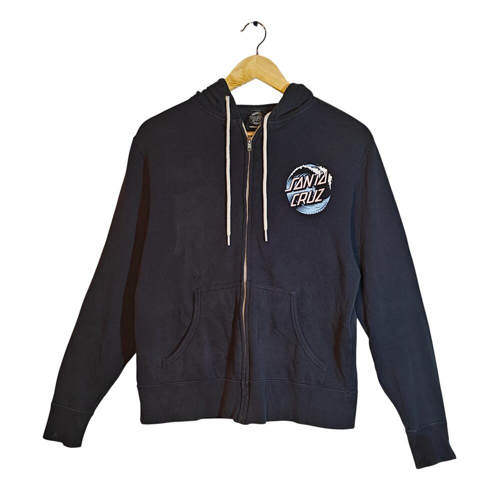 Santa Cruz Wave Dot Zip Hoodie Navy Blue Skate Graphic Sweatshirt Medium